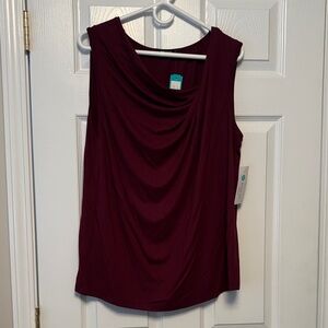 Pink Clover Drape Detail Draped Sleeveless Burgundy Knit Top Tank NWT Stitch Fix